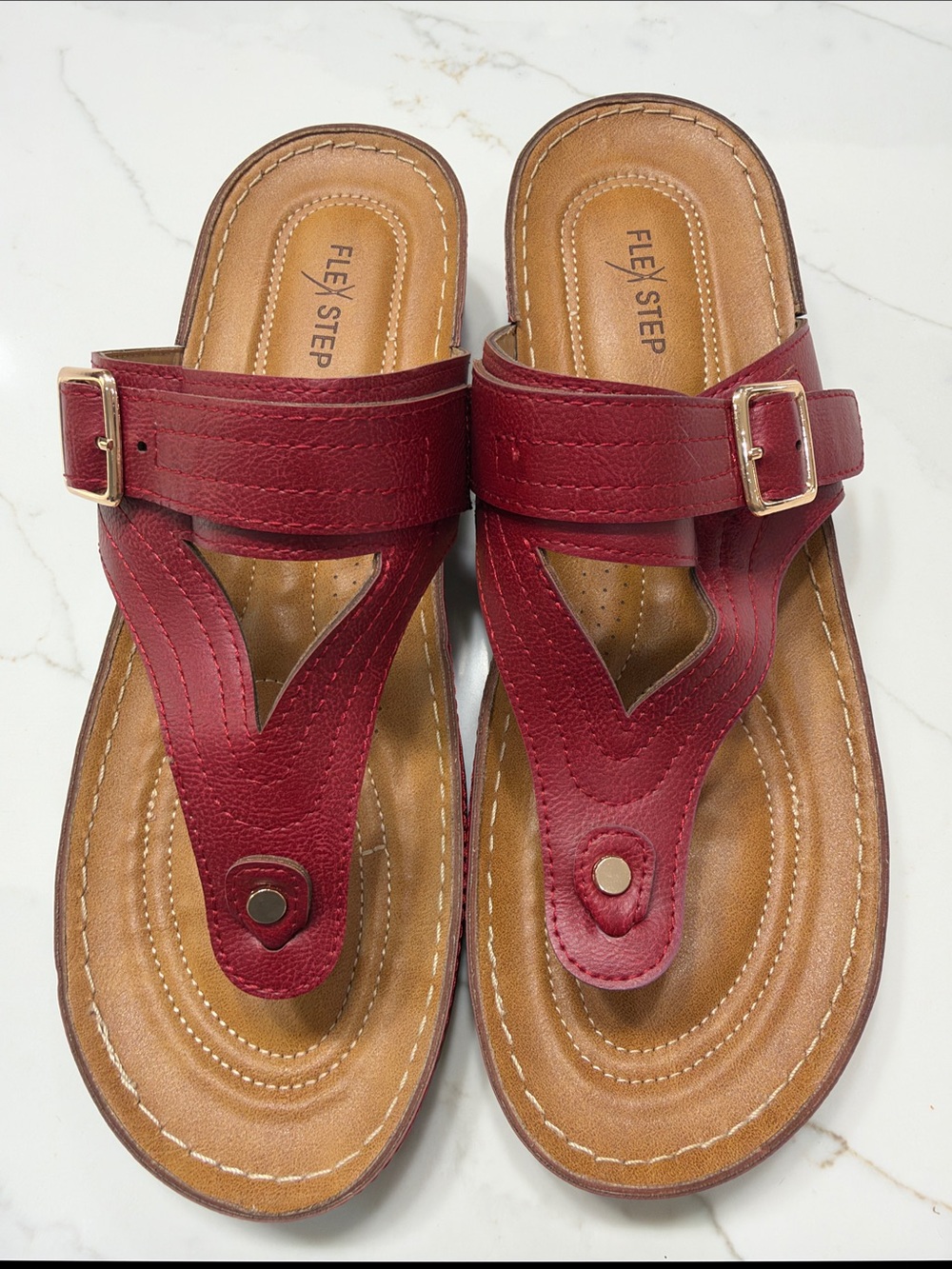 Flex/Step Women's Burgundy /red Thong Sandals with Adjustable Buckle
